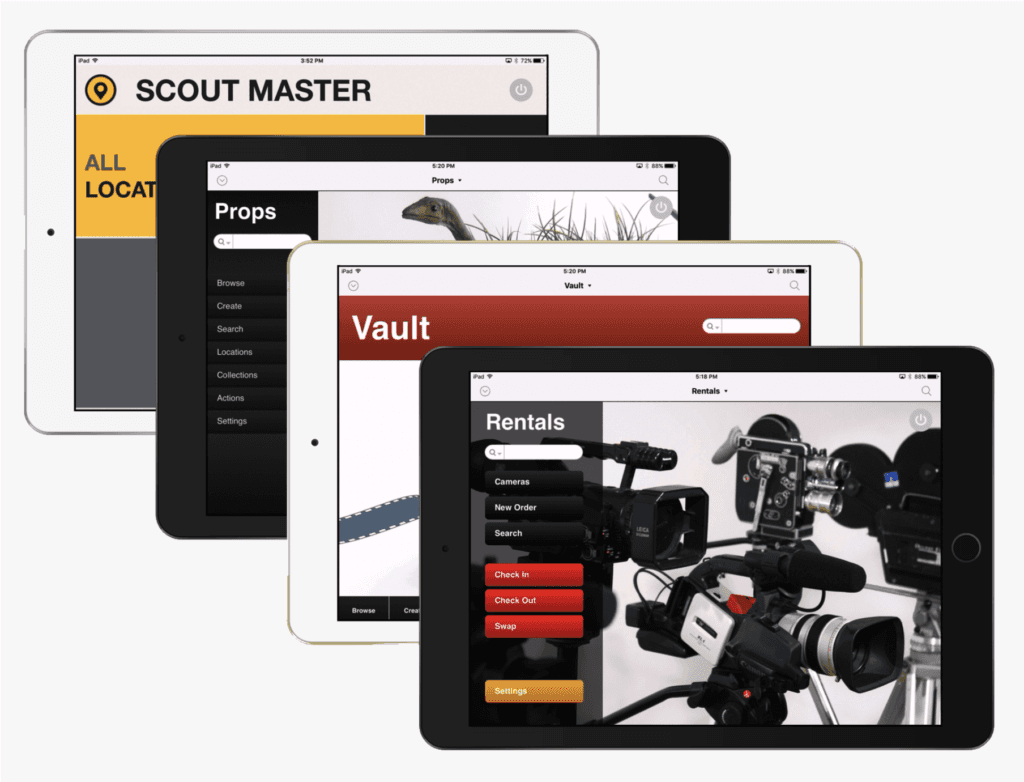 Angel City Data's Product screens displayed on four iPad.