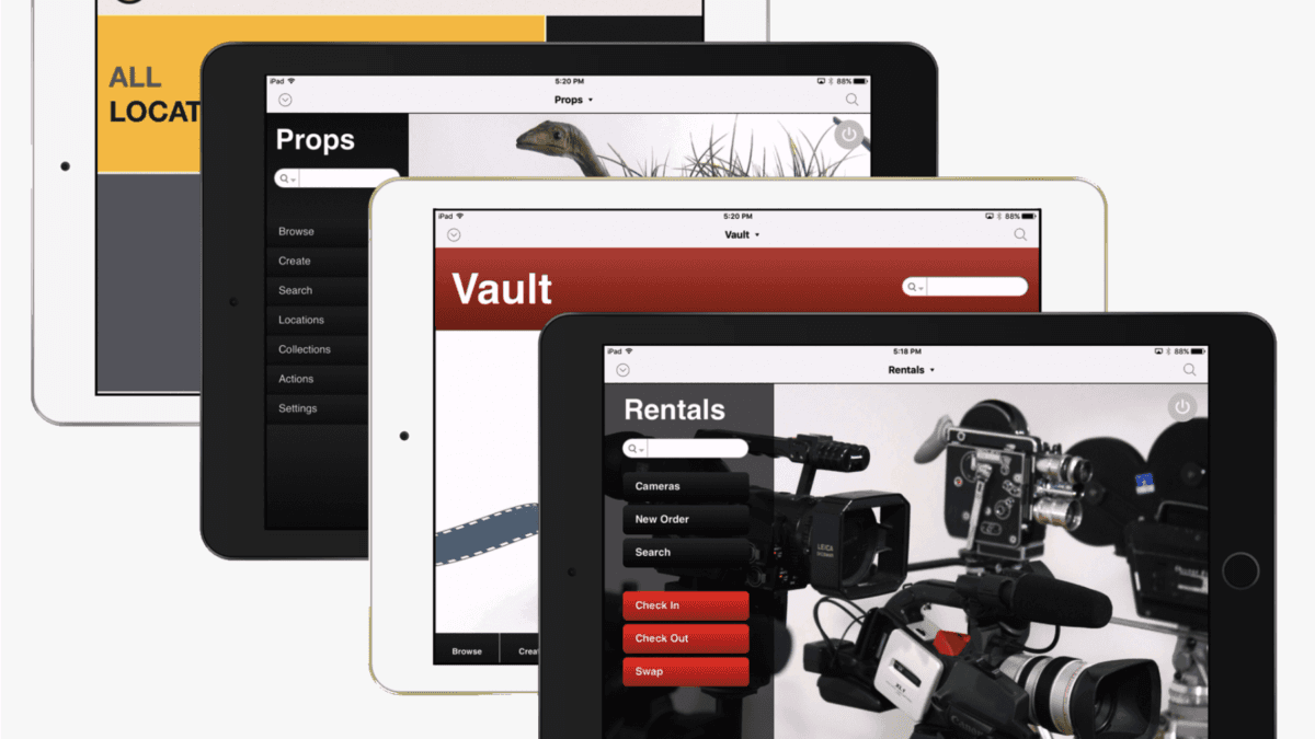 Angel City Data's Product screens displayed on four iPad.