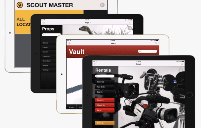 Angel City Data's Product screens displayed on four iPad.